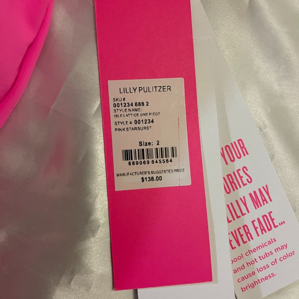 Lilly Pulitzer Isle Lattice 1Piece Pink Sz 0-2-4 - Picture 3 of 10